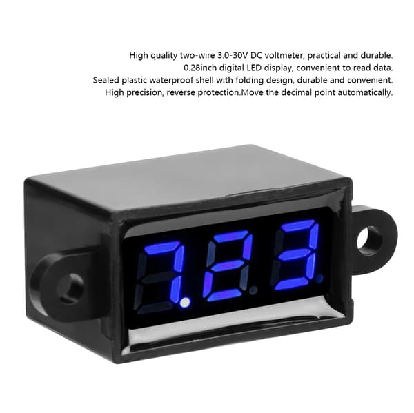 Vanntett LED Digital Voltmeter 0.28 Tommer 3.0-30V DC Spenningsmåler Blå