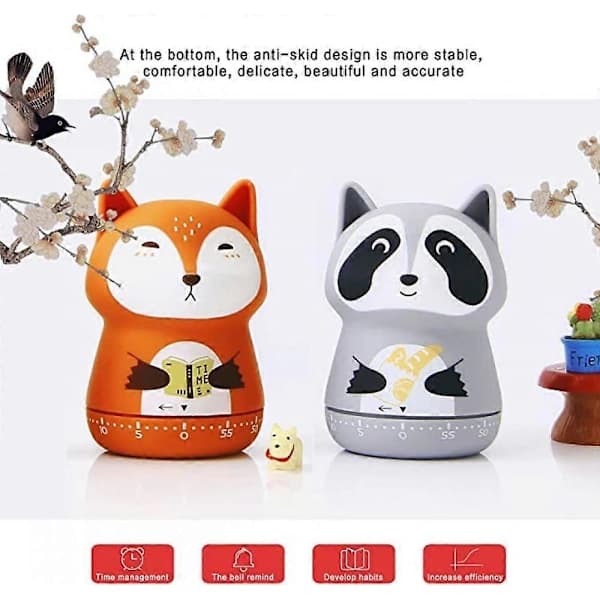 (Pow yeah!) 2-pack Cute Kitchen Timers, 100% Mechanical Timer for Kids, 60 Minute Egg Timer for Cooking/Reading/Sports. (Fox and Fox)
