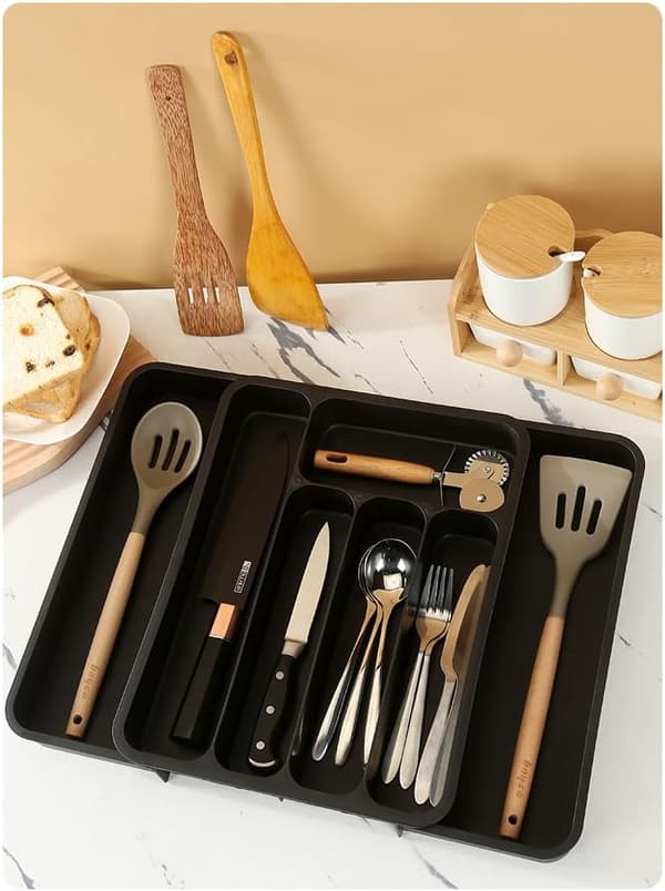 Generic Cutlery Storage Box, Expandable Kitchen Drawer Storage, Adjustable Cutlery Storage Box, Expandable Kitchen Cutlery Tray (Black)
