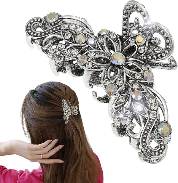 Vintage hårklemme (Vintage Sølv), en rhinestonelegering