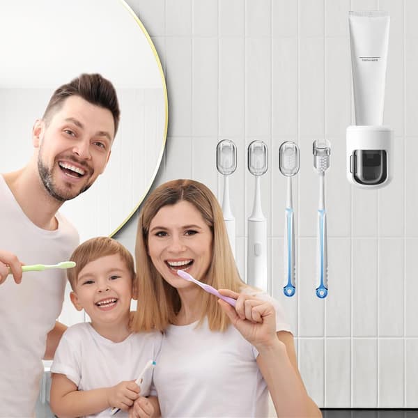 Toothbrush Holder 4-pack Dustproof Wall Mounted Self-Adhesive Organizer for Electric and Manual Toothbrushes White