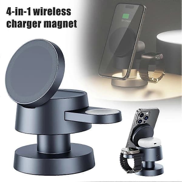 (Pow yeah!) 4-in-1 Wireless Charger Magnet Clock Headphones Phone Holder Creative Night Light