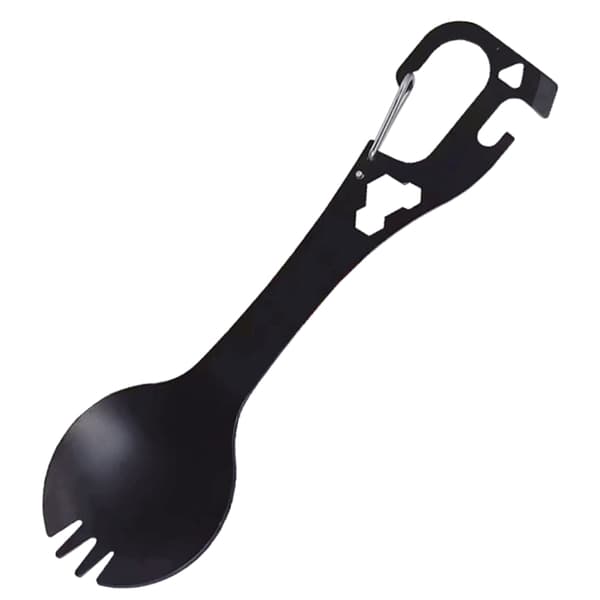 5 i 1 Rustfritt Stål Spork Camping Bestikk med Skje Gaffel Kapselåpner