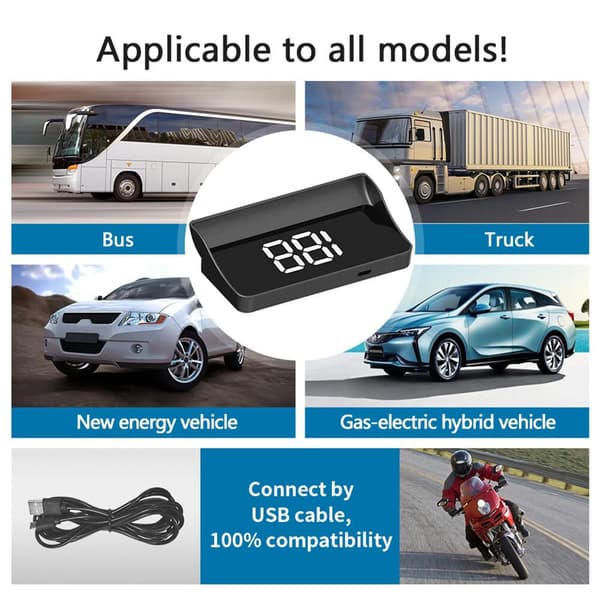 HUD Head Up Speedometer Smart Gauge GPS Speedometer Turteller Display for Bil, Universell Digital Bil, KMH, Hvit Hvit White KMH