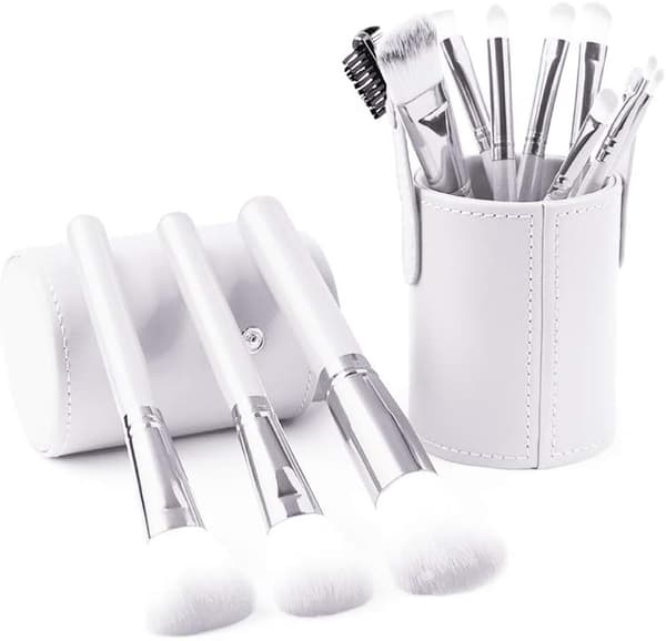 Makeup børsteholder i læder, rejsevenlig, bærbar børsteholder (hvid)