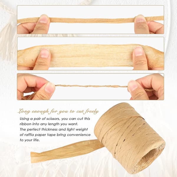 200M Raffia Paper Ribbon, Natural Paper Packaging String for Gift Wrapping..