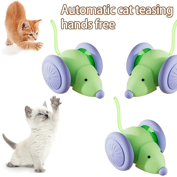 Electric Mouse Toy for Cats Automatic Teasing Stick with Obstacle Avoidance Entertains Kittens Expends Energy White White