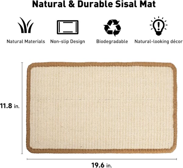 Cat Scratch Mat, 40 x 30 cm Natural Sisal Cat Scratch Mats, Horizontal Cat Floor Scratch Pad Mat, Protect Carpets and Sofas - Beige