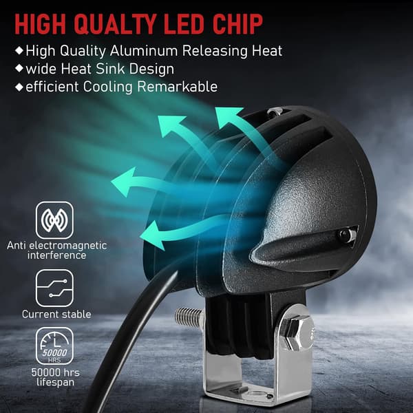 LED Motorcycle Auxiliary Lights, 12v -24v Round LED Headlights Extra Front Lights IP68 Spotlights