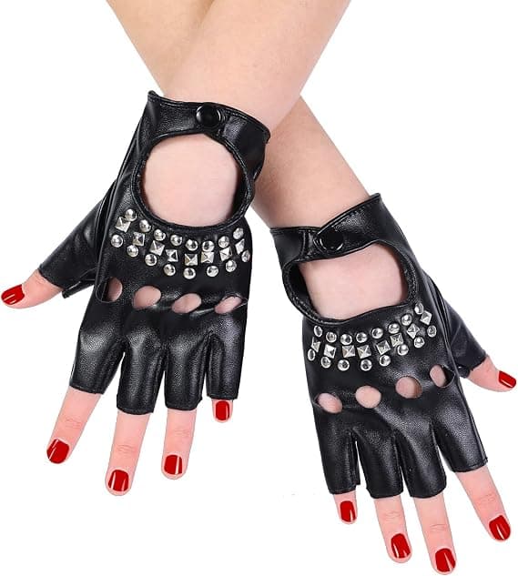 Women's PU Leather Punk Gloves Rivet Strap or Buckle Half Finger Performance Gloves