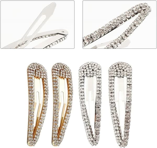 4 stk Rhinestone Snap Clips Store sølv, gull silver,gold