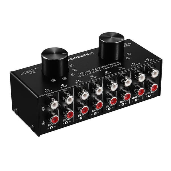 6-i-2-ud RCA lydskifter, tovejs stereosignal-omskifter splitterdistributør