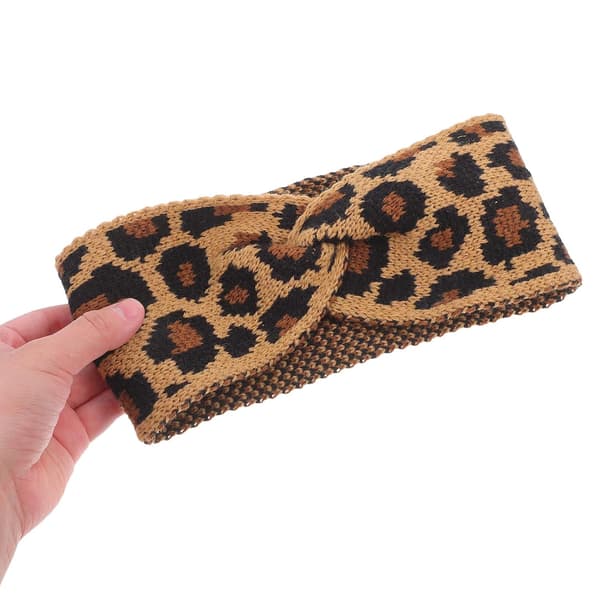Bredt strikket pannebånd med leopardmønster for kvinner