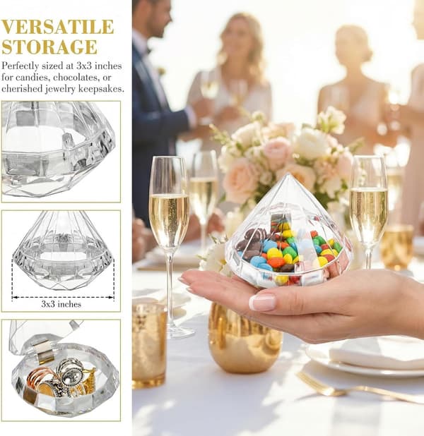 24-pack genomskinliga presentaskar, diamantformade godisaskar 3 x tum plast bröllopsfest presentask för bröllop, babyshower, möhippa alla hjärtans dag
