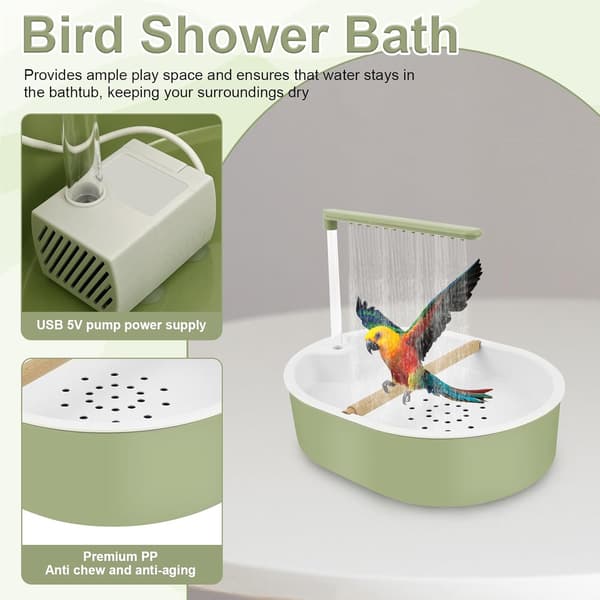 Bird bath, 32 x 26 cm, for parakeets, polypropylene, automatic rainwater circulation, bird shower, with 26 water outlets for green