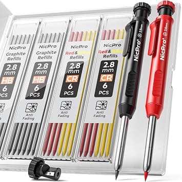 Nicpro Carpenter Pencil with Sharpener, Mechanical Pencil Set with 26 Refills | Deep Hole Marker for Construction, Heavy Duty Woodworking Tools Red 1 Pack Red 1 Pack