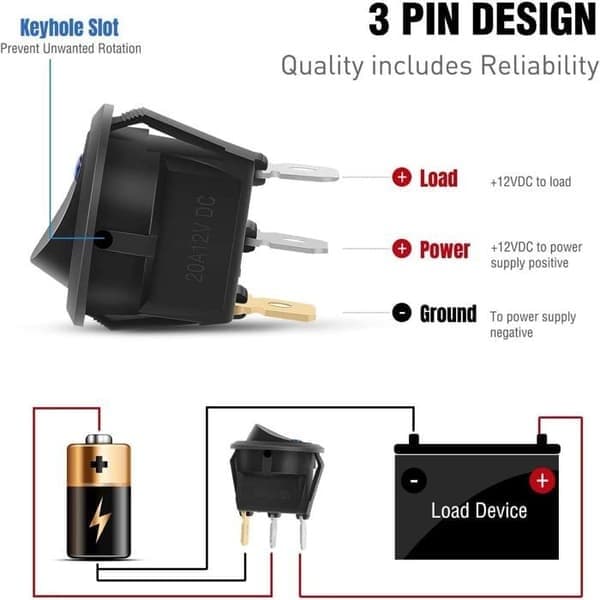 10 stk. 12V LED-belyst vippebryter 12V 3-posisjons låsende SPST-bryter rund knapp