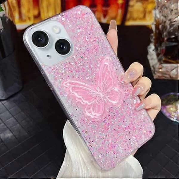 Stjerneklar Pailletbroderet Sommerfugl Epoxy TPU-mobilcover til iPhone 15