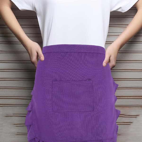 Waitress Half Apron Purple Fabric with Single Pocket Adjustable Waist Classic Tailored Fit