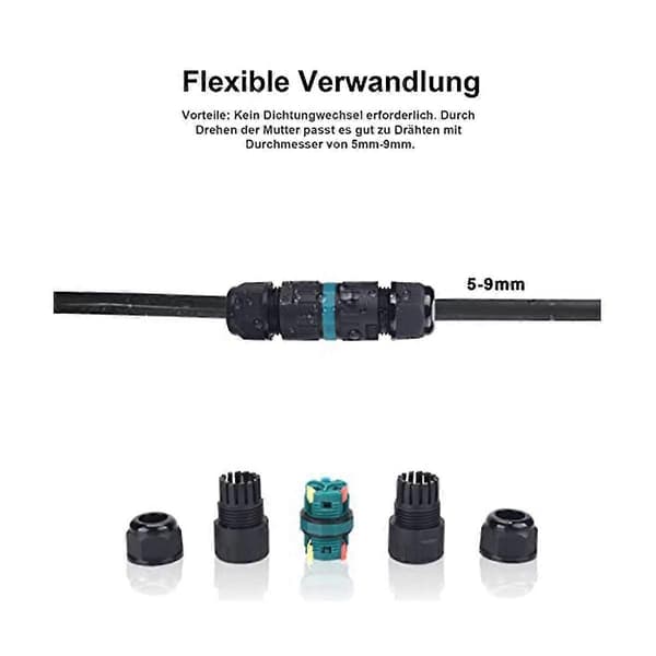 Waterproof Cable Connector Grounding Cable Connection Sleeve 3-Conductor Cable Splice Suitable For 5-9mm