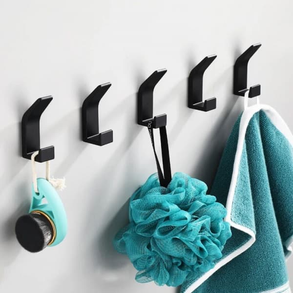 Badeværelseskrog 5 stk Sort Dobbelt Håndklædekrog Badeværelseskrog