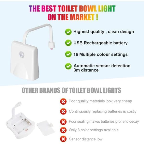 LED-wc-valo, 16 väriä, wc-istuinvalo liiketunnistimella
