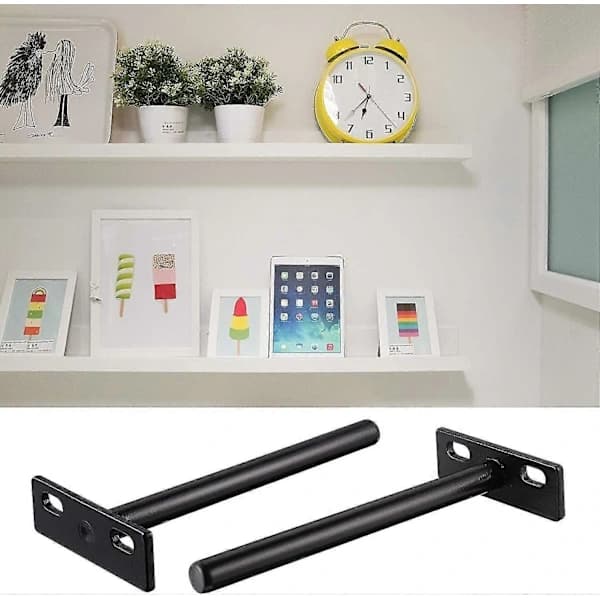 (Pow yeah!) Heavy Duty Floating Shelf Brackets Metal - Set of 4, Invisible Hidden Shelf Brackets for Wood