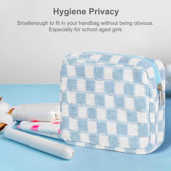 Sanitetsbind opbevaringspose, Menstruationsbind lynlås ternet bærbar periode taske trusseindlæg, Tampon opbevaringspose - Blå
