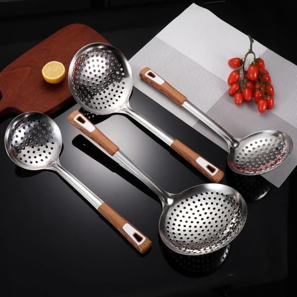 Thick Stainless Steel Slotted Spoon with Long Handle for Safe Cooking and Baking in the Kitchen - 14 Inch