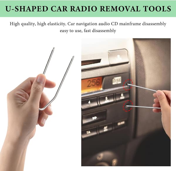 4 stk. bilradiofjernelsesværktøj, U-formet+V-formet stereo demonteringssæt i rustfrit stål, universelle CD DVD-værtsudløserværktøjer til lydfrekvens U-Shaped+V-Shaped, 4pcs