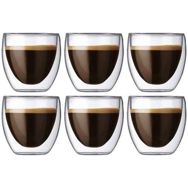 Sæt med 6 dobbeltvæggede kaffekrus i glas - 80 ml isolerede espressokopper