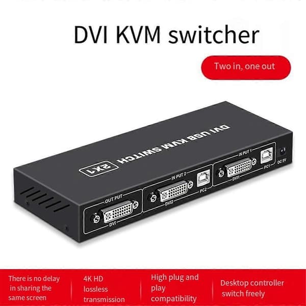 DVI KVM-switch 2-i-1 4K To computere deler USB-tastatur, mus, printer, skærm, multifunktionel skifteskærm