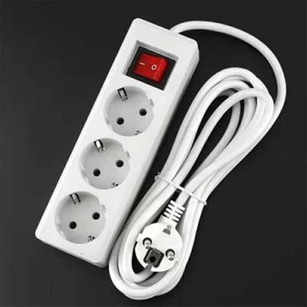 (pow yeah!) Extension Cord with Flat Plug and Child Safety, 3-Way Surge Protector, Three Outlets, 3 m