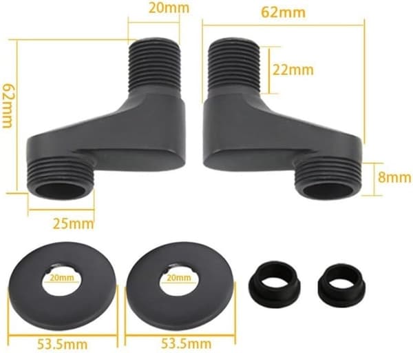 Black Adjustable Angle Coupling for Brass Shower Mixer - G1/2 to G3/4, fits 8-12 cm