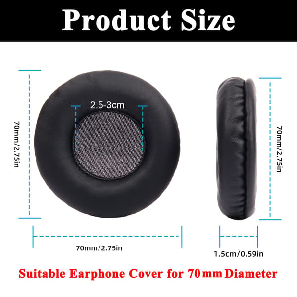 1 par runde øreputer 70 mm erstatningsøreputer premium protein skinnskum universal 7 cm puter kompatible med 70 mm hodetelefoner