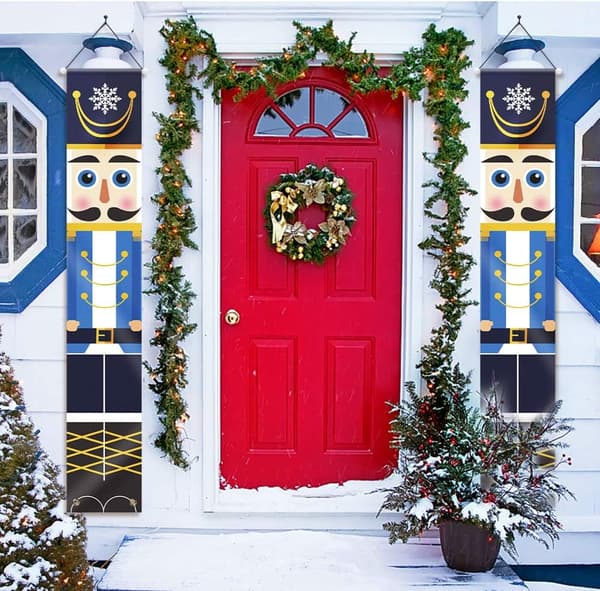 Sæt med 2 Nøddeknækker Julebannere, Udendørs Hængende Jul