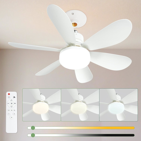 52 cm Silent Ceiling Fan with LED Light and Remote Control, 40W Ceiling Fan Lamp, with E27 Socket