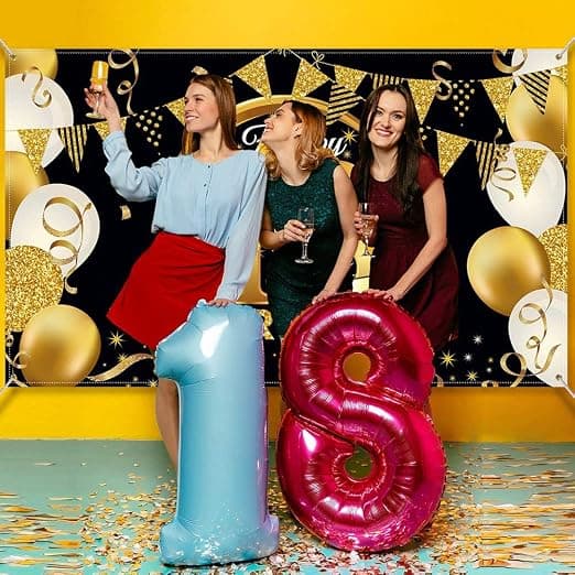 18 festdekorationer i sort guld, Happy Birthday Banners P