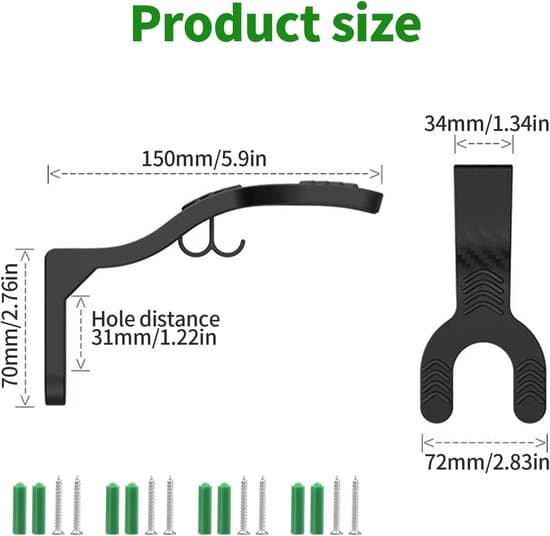 Motorcycle Helmet Hook - Wall Mounted Helmet Holder with Coat Hanger - 4 Black Hooks - Multifunctional Hanging Hook - Perfect for Coats, Hats, Backpacks
