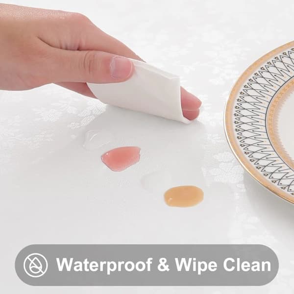 Waterproof vinyl tablecloth, round heavy-duty tablecloth, wipeable tablecloth for kitchen and dining room (white, 60  \" round)