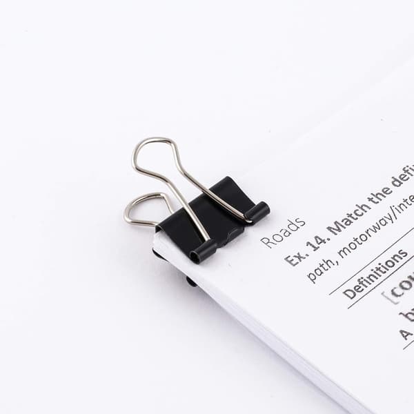 Sorte 12-pak dokumentklemmer 19mm Multifunktionelle klemmer til papir