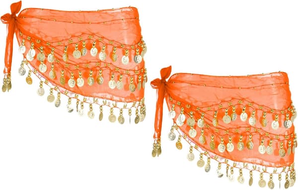 Mavedans Hofte Tørklæde Paillet Wrap Nederdele Orange Gold Pink