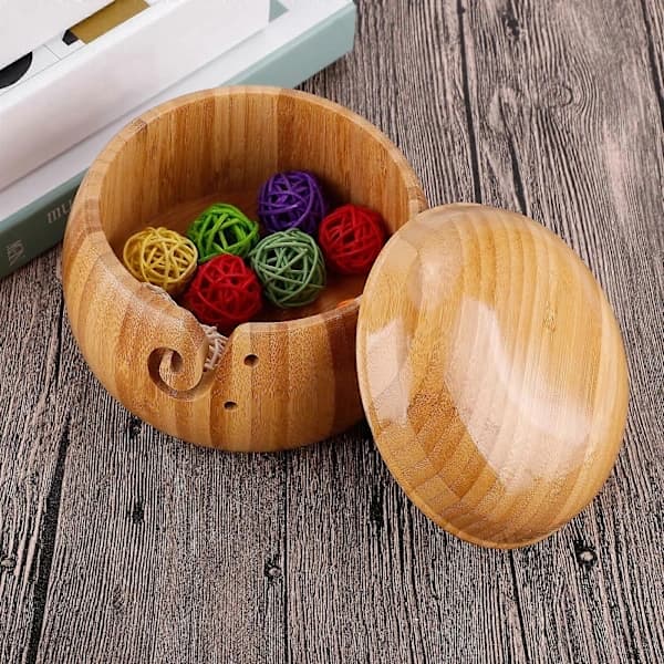 (pow yeah!) Bamboo knitting bowl, yarn bowl, sewing accessories, knitting container for home, handmade wool storage bowl