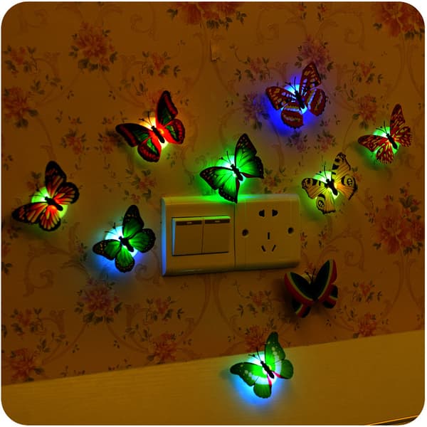 LED Sommerfugledekoration Lys Farverig Natlampe 3D Sommerfugl