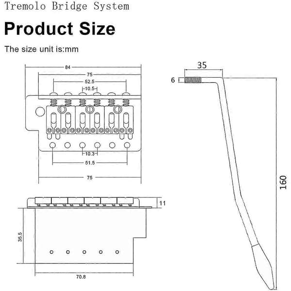52,5 mm Gitarr Stratocaster Tremolo Stall Set för Fender Strat Squier Elgitarr Ersättning, silver