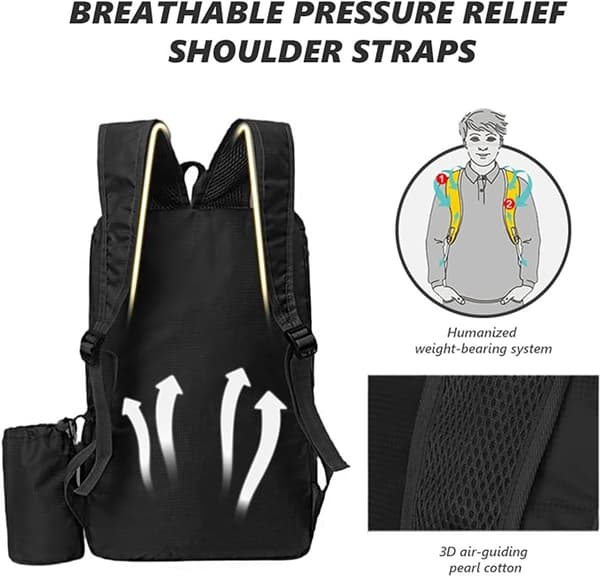 Lightweight Foldable Backpack, Water-Resistant Ripstop Nylon Hiking Backpack, Unisex Travel Camping, Light Grey, 42 x 28 x 20 cm