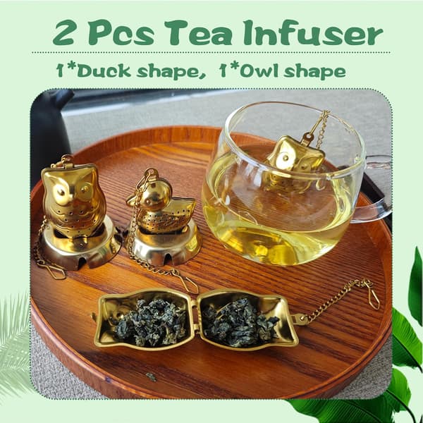 Te-infuser 2 stk. Løse Te-si Te-diffusorer til Løs Te Søde Te-kugler i Ande- & Ugleform (Guld)