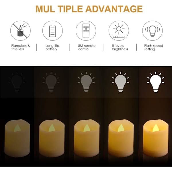 LED-lamper, 9 stk. Flammefrie LED-lys, Elektriske lys med fjernkontroll og timer