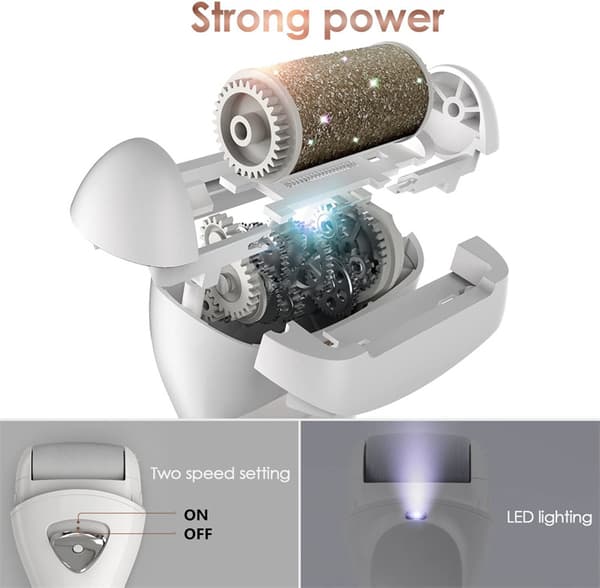 Electric Foot File, Rechargeable Silent Remover 2 Grinding Heads