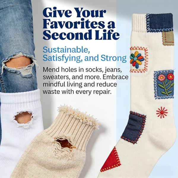 Complete darning loom with 14 hooks, premium darning mushroom, complete darning kit for repairing socks, sweaters, jeans, includes 50 colors of thread, needles